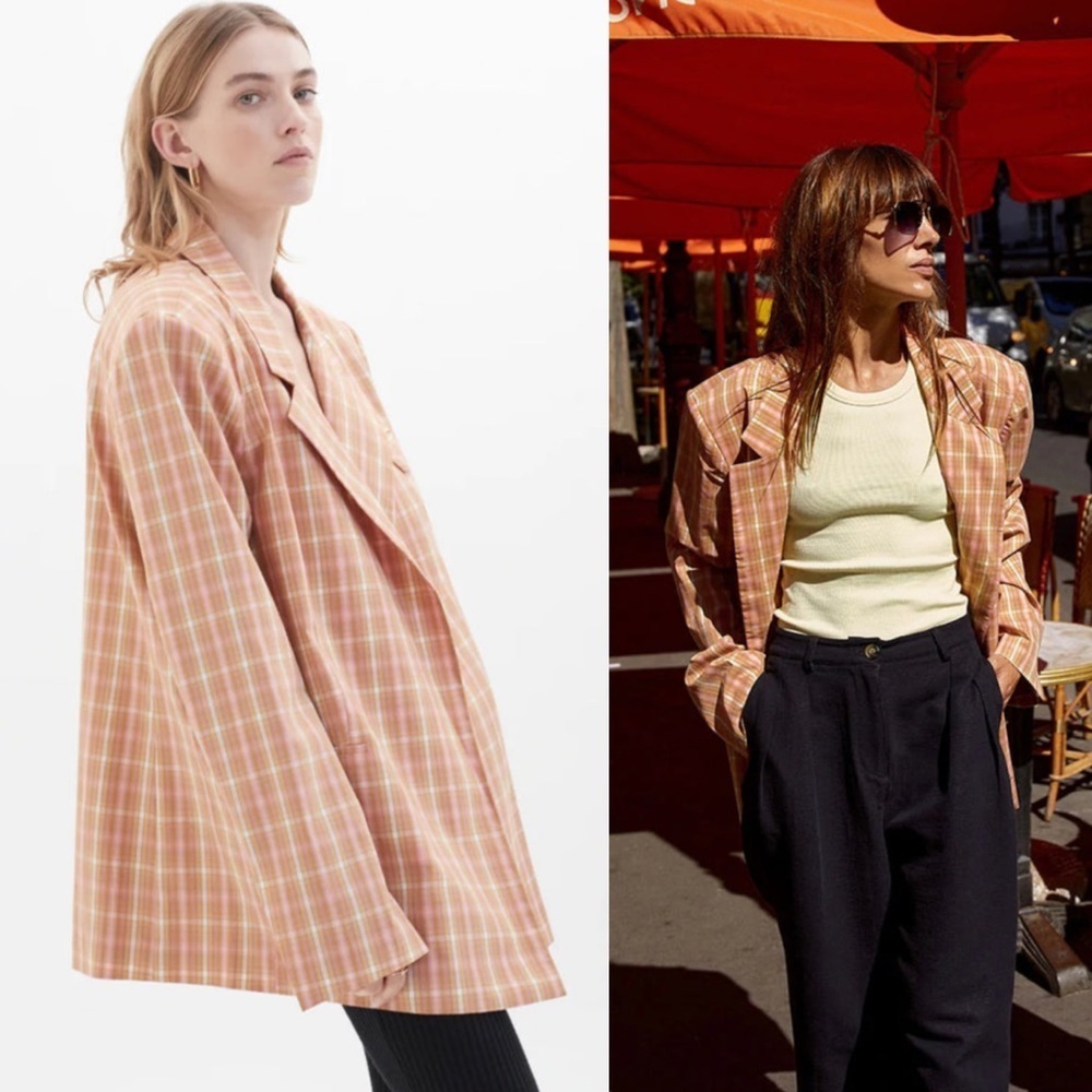 BLANCA Samantha Blazer Orange Pink Check Oversized Meanswear Style Revolve Plaid